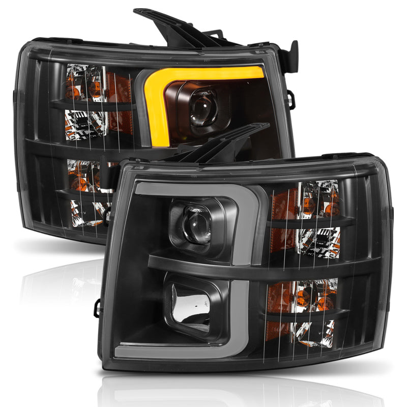 Load image into Gallery viewer, ANZO 07-13 Chevrolet Silverado 1500 Plank Style Projector Headlights Black w/ Amber
