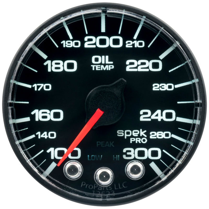 Load image into Gallery viewer, Autometer Spek-Pro Gauge Oil Temp 2 1/16in 300f Stepper Motor W/Peak &amp; Warn Blk/Blk
