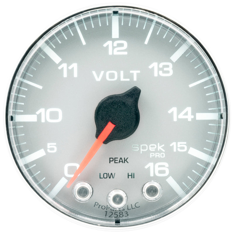 Load image into Gallery viewer, Autometer Spek-Pro Gauge Voltmeter 2 1/16in 16V Stepper Motor W/Peak &amp; Warn Slvr/Chrm
