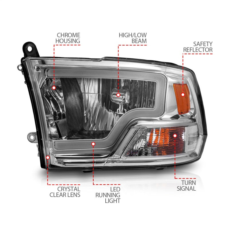Load image into Gallery viewer, ANZO 2009-2018 Dodge Ram 1500/ 2500/ 3500 Crystal Headlights w/ Light Bar Chrome Housing
