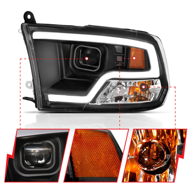 Load image into Gallery viewer, ANZO 09-18 Dodge Ram 1500 Plank Style Projector Headlights Black w/ Halo
