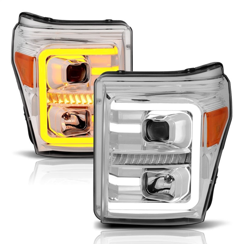 Load image into Gallery viewer, ANZO 11-16 Ford F-250/F-350/F-450 Projector Headlights w/ Plank Style Switchback Chrome w/Amber
