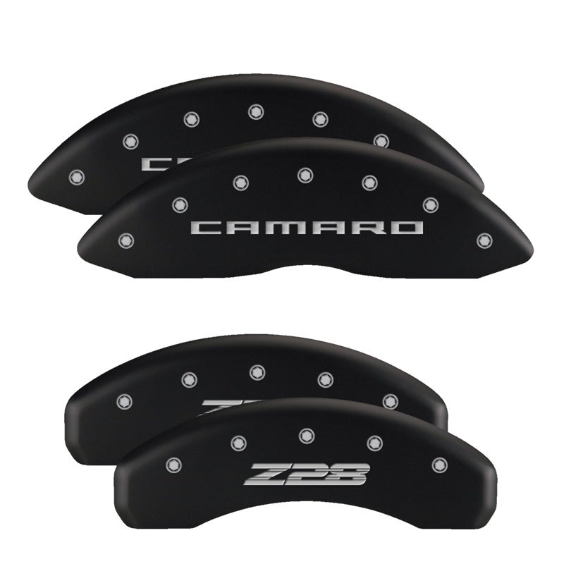 Load image into Gallery viewer, MGP Front set 2 Caliper Covers Engraved Front MGP Black finish silver ch
