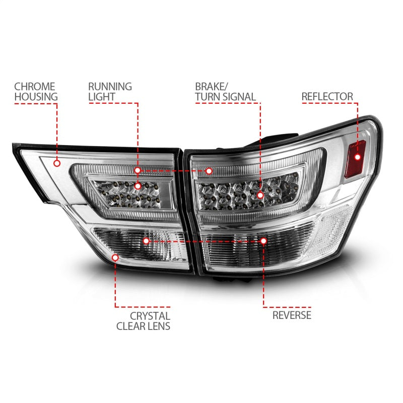 Load image into Gallery viewer, ANZO 11-13 Jeep Grand Cherokee LED Taillights w/ Lightbar Chrome Housing/Clear Lens 4pcs
