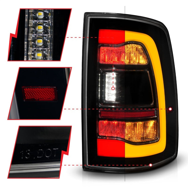 Load image into Gallery viewer, ANZO 09-18 Dodge Ram 1500 Sequential LED Taillights Smoke Black w/Switchback Amber Signal
