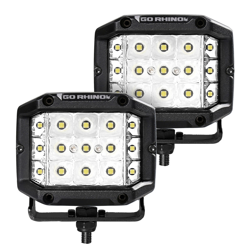 Load image into Gallery viewer, Go Rhino Xplor Bright Series Sideline Cube LED Spot Light Kit (Surface Mount) 4x3 - Blk (Pair)
