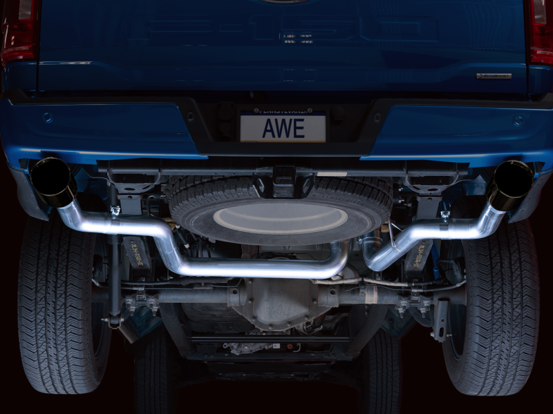 Load image into Gallery viewer, AWE Tuning 0FG 21+ Ford F150 Dual Split Rear Cat-Back Exhaust- 5in Diamond Black Tips
