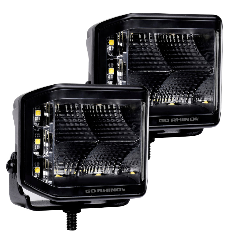 Load image into Gallery viewer, Go Rhino Xplor Blackout Series Cube LED Sideline Flood Light Kit (Surface Mount) 4x3 - Blk (Pair)
