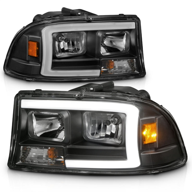 Load image into Gallery viewer, ANZO 97-04 Dodge Dakota/Durango Crystal headlight Set w/ Light Bar Black Housing
