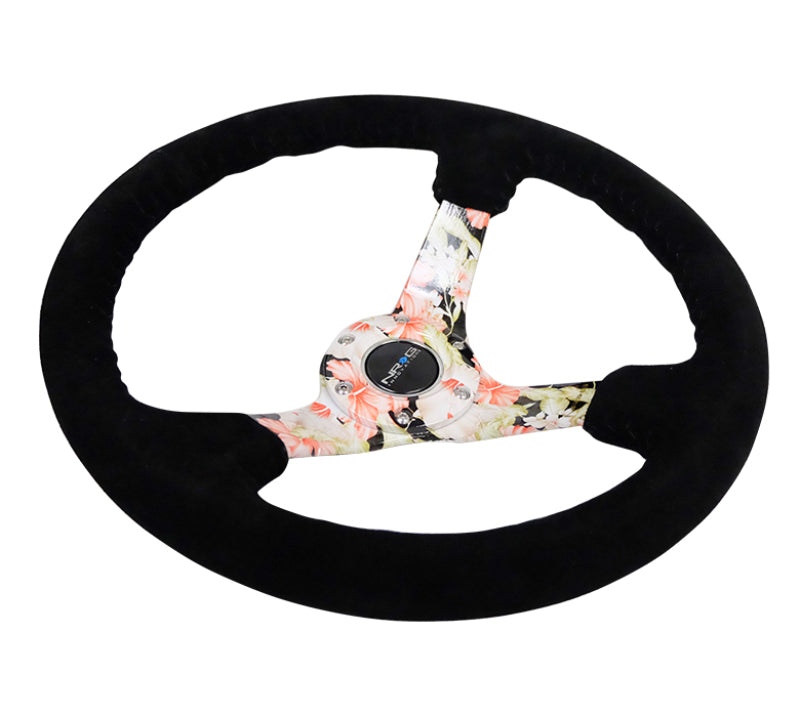 Load image into Gallery viewer, NRG Reinforced Steering Wheel (350mm / 3in. Deep) Blk Suede Floral Dipped w/ Blk Baseball Stitch
