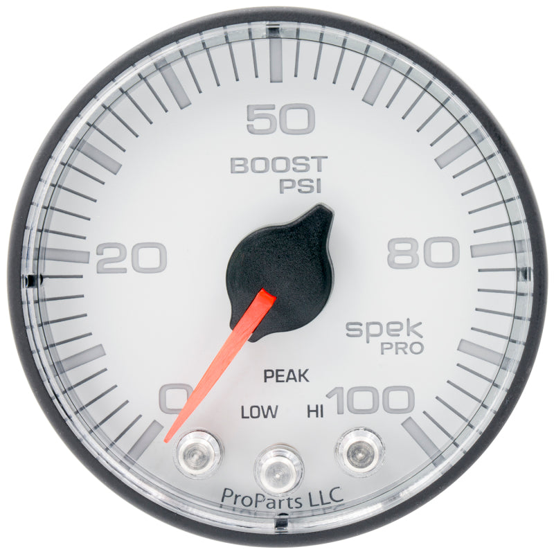 Load image into Gallery viewer, Autometer Spek-Pro 2 1/16in 100PSI Stepper Motor W/Peak &amp; Warn White/Black Boost Gauge

