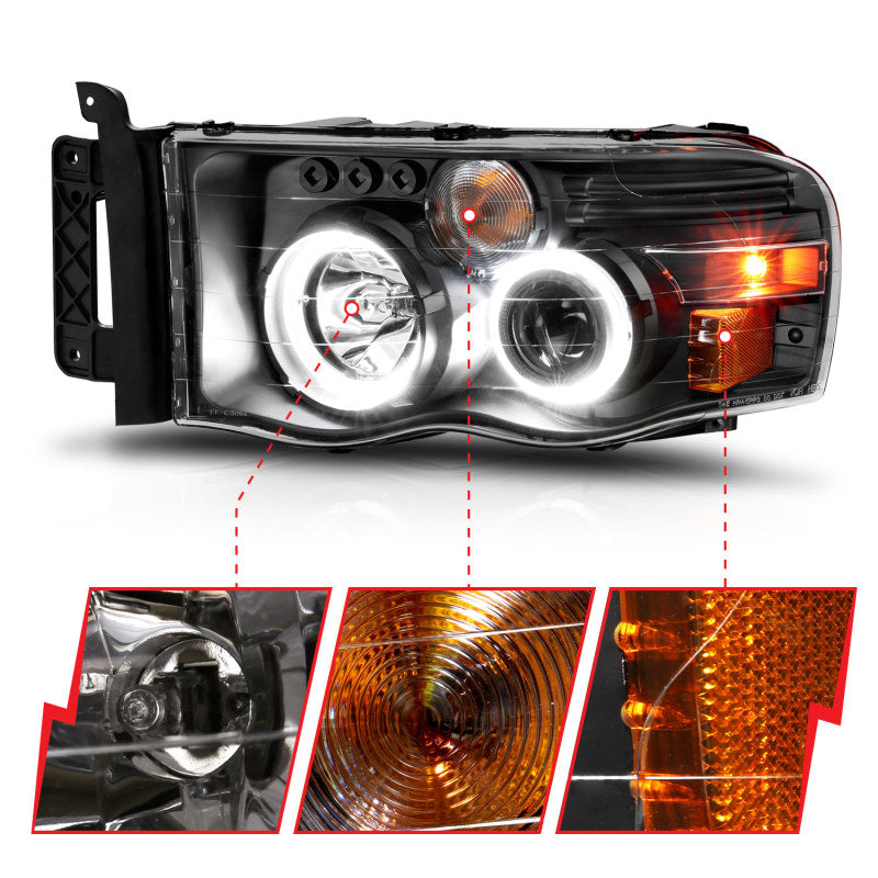 Load image into Gallery viewer, ANZO 2002-2005 Dodge Ram 1500 Projector Headlights w/ Halo Black Clear Amber
