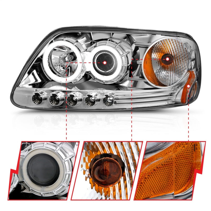Load image into Gallery viewer, ANZO 1997.5-2003 Ford F-150 Projector Headlights w/ Halo Chrome 1pc
