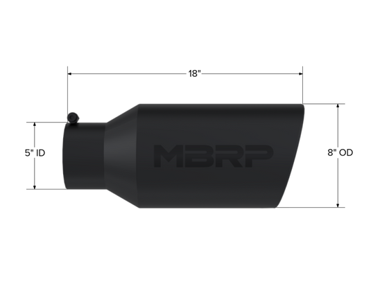 MBRP Universal Tip 8in OD Rolled End 5in Inlet 18in Length T304 - Black