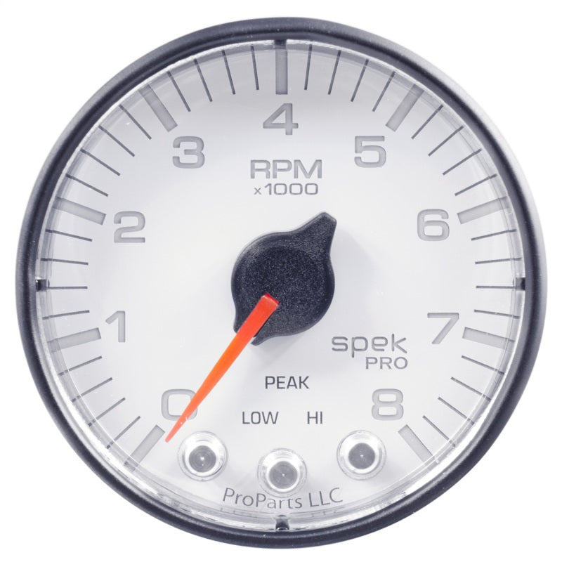 Load image into Gallery viewer, Autometer Spek-Pro Gauge Tach 2 1/16in 8K Rpm W/ Shift Light &amp; Peak Mem Wht/Blk
