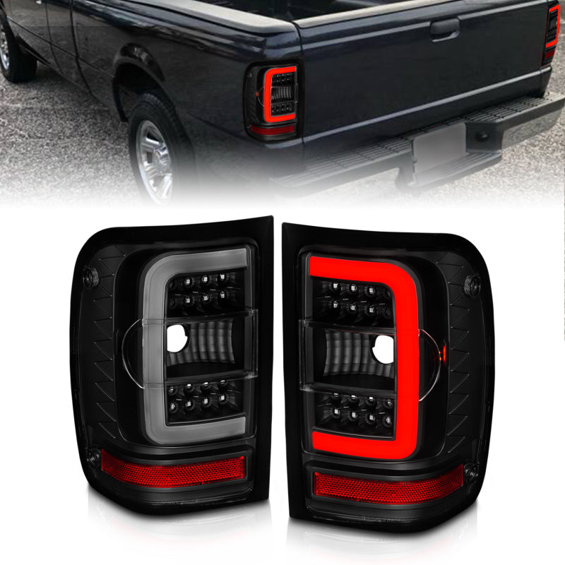 Load image into Gallery viewer, ANZO 01-11 Ford Ranger LED Taillights - Black Housing w/ Smoke Lens &amp; Light Bar
