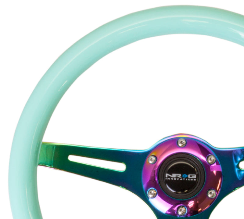 Load image into Gallery viewer, NRG Classic Wood Grain Steering Wheel (350mm) Minty Fresh Color w/Neochrome 3-Spoke Center
