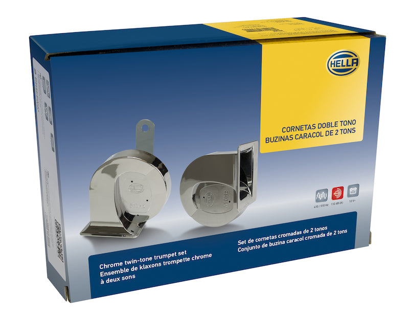 Load image into Gallery viewer, Hella Horn Kit Bx Chrome Trumpet 12V Univ
