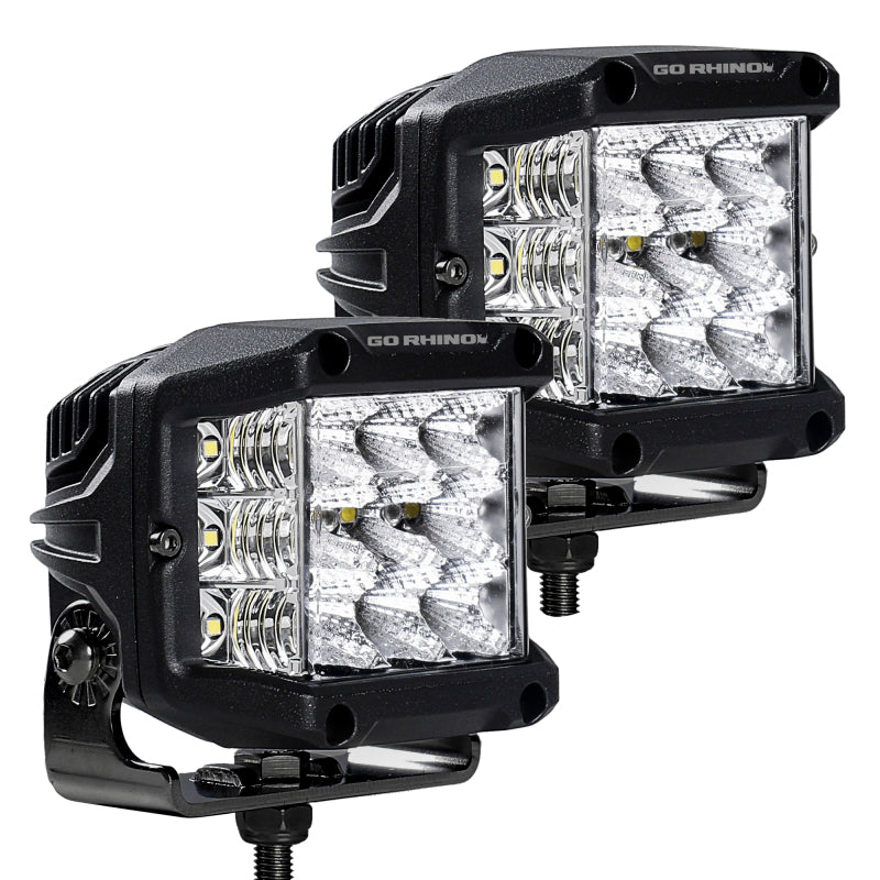 Load image into Gallery viewer, Go Rhino Xplor Bright Series Sideline Cube LED Flood Light Kit (Surface Mount) 4x3 - Blk (Pair)
