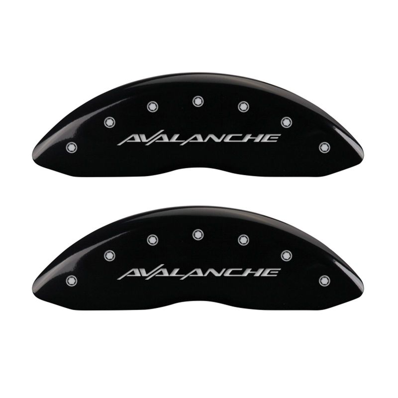 Load image into Gallery viewer, MGP 4 Caliper Covers Engraved Front &amp; Rear Avalanche Black finish silver ch
