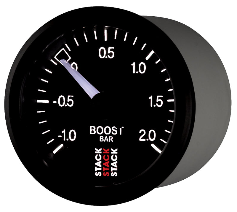 Load image into Gallery viewer, Autometer Stack 52mm -1 to +2 Bar T-Fitting 0.187in Barb (M) Mechanical Boost Pressure Gauge - Black
