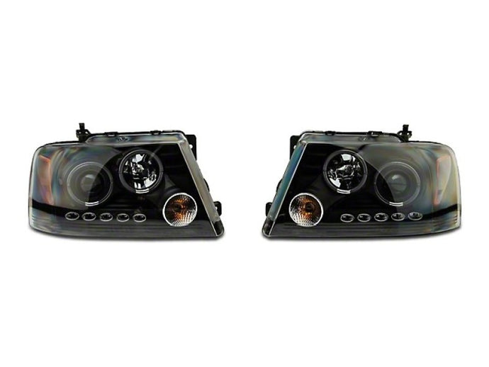 Raxiom 04-08 Ford F-150 Dual LED Halo Projector Headlights- Black Housing (Clear Lens)