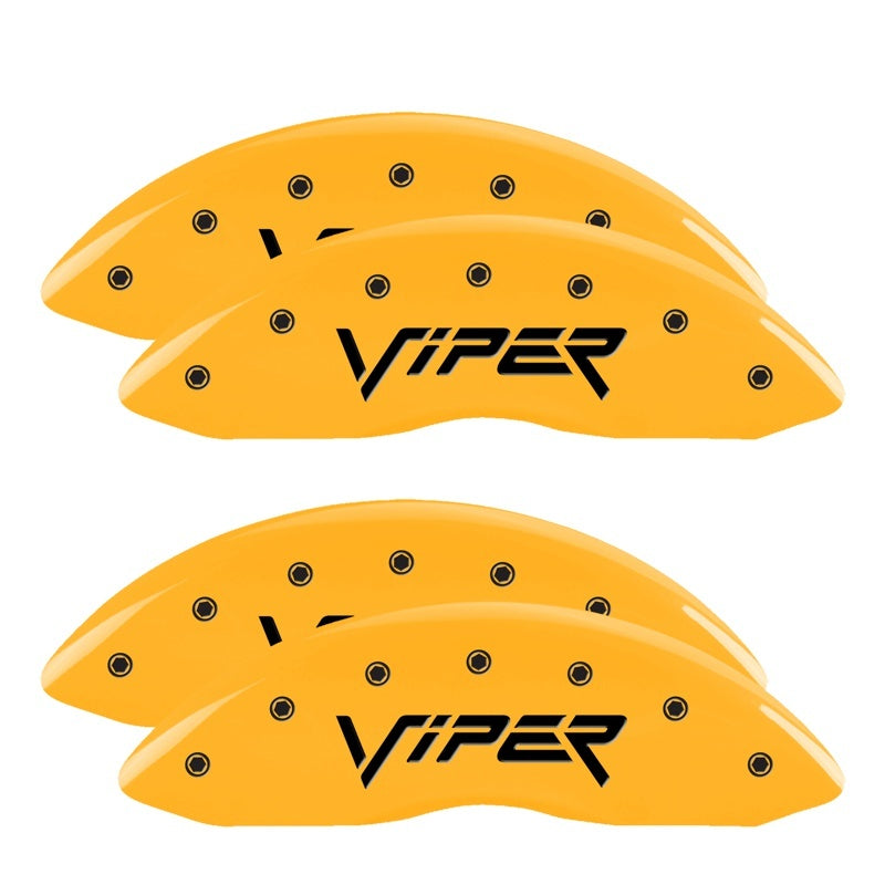 Load image into Gallery viewer, MGP 4 Caliper Covers Engraved Front &amp; Rear Gen 2/Viper Yellow Finish Black Ch
