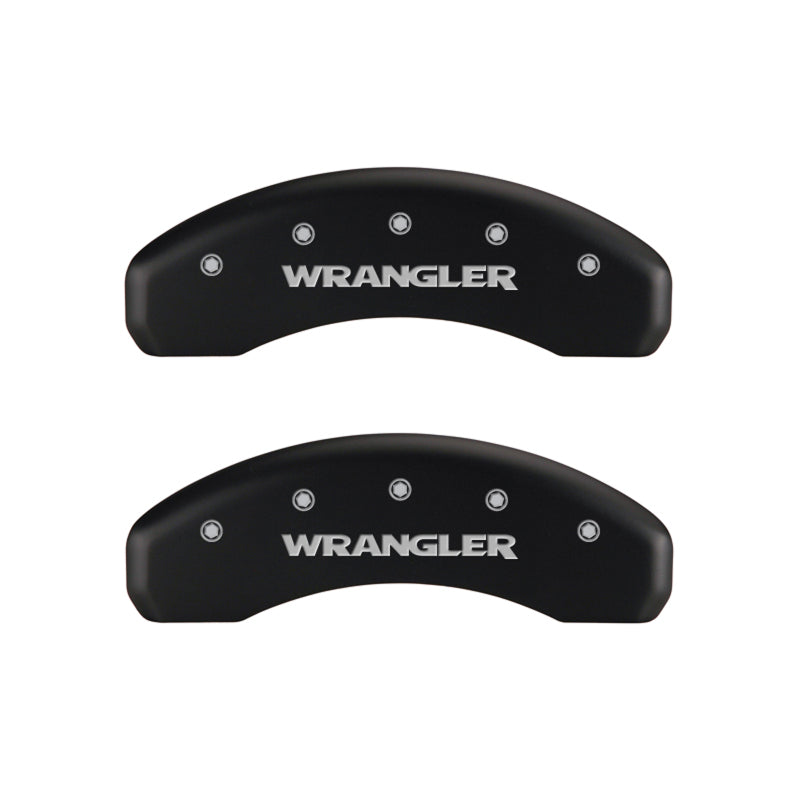 Load image into Gallery viewer, MGP 4 Caliper Covers Engraved Front &amp; Rear WRANGLER Red finish silver ch
