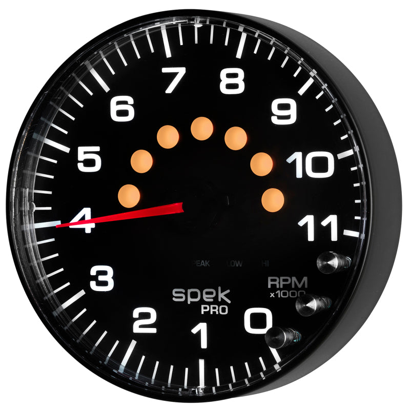 Load image into Gallery viewer, Autometer Spek-Pro Gauge Tachometer 5in 11K Rpm W/Shift Light &amp; Peak Mem Black/Black

