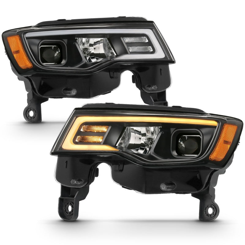 Load image into Gallery viewer, ANZO 2017-2018 Jeep Grand Cherokee Projector Headlights w/ Plank Style Switchback - Chrome w/ Amber
