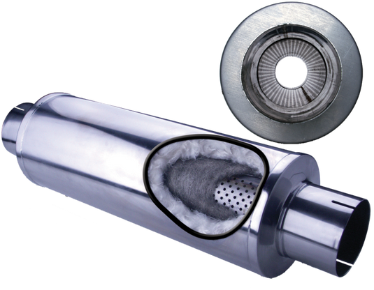 Diamond Eye MFLR 5inID SGL IN/SGL OUT 7inDIA X 24in BODY 30in LENGTH LOUVERED SLOTTED ENDS 409 SS