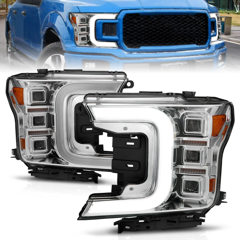 Load image into Gallery viewer, ANZO 18-20 Ford F-150 Full Led Projector Light Bar Style Headlights - Chrome Amber
