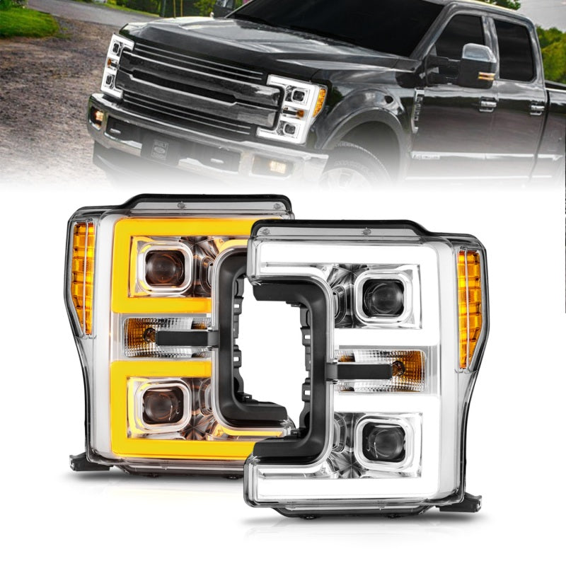 Load image into Gallery viewer, ANZO 17-19 Ford F-250/350/450 SD (w/o Factory LED HL) LED Proj Headlights w/Light Bar Switchback Chr
