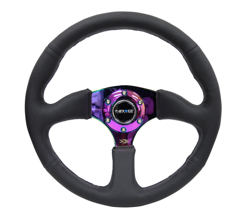 Load image into Gallery viewer, NRG Reinforced Steering Wheel (350mm / 2.5in. Deep) Leather Race Comfort Grip w/4mm Neochrome Spokes
