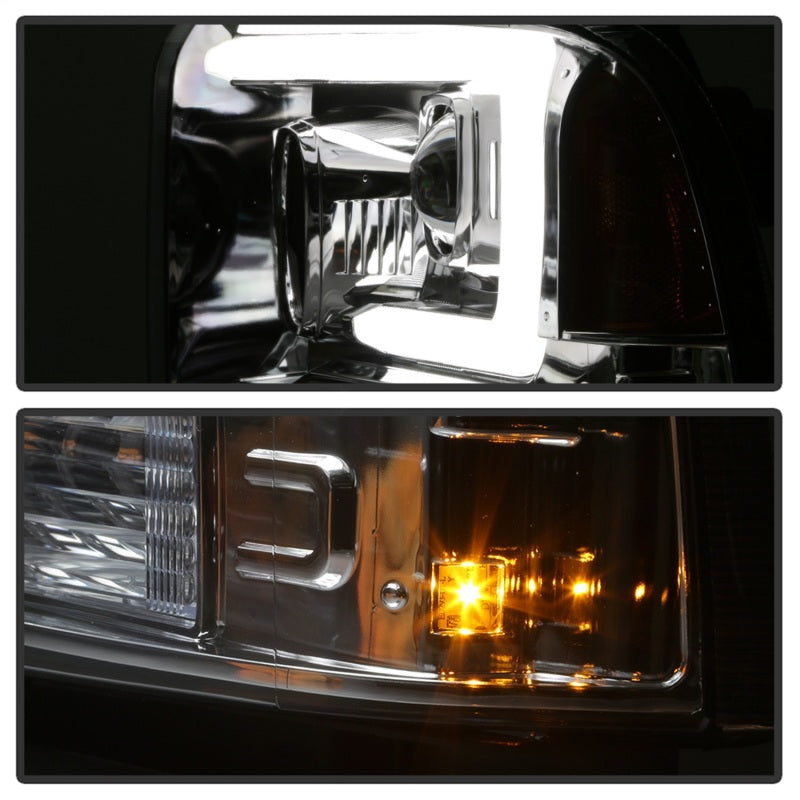 Load image into Gallery viewer, Spyder 05-07 Ford F250/350/450 SD Ver 2 Proj Headlights - Light Bar DRL - Black PRO-YD-FS05V2-LB-C
