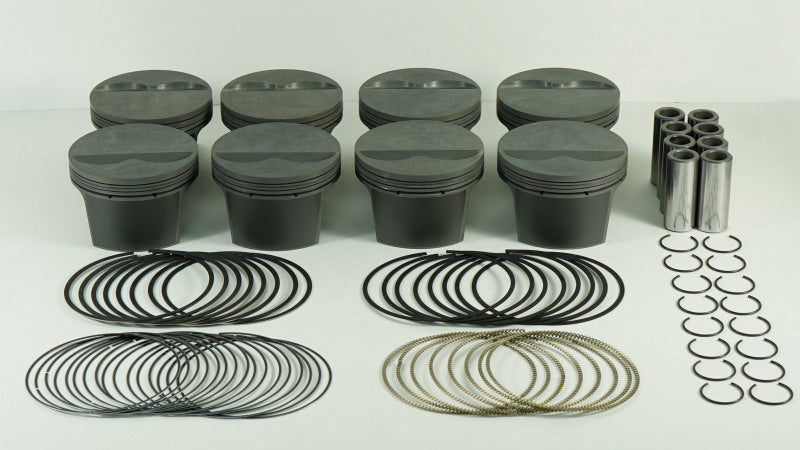 Load image into Gallery viewer, Mahle MS Piston Set SBC 310ci 3.766in Bore 3.480in Stroke 5.7in Rod 0.927 Pin -3cc 9.5 CR Set of 8
