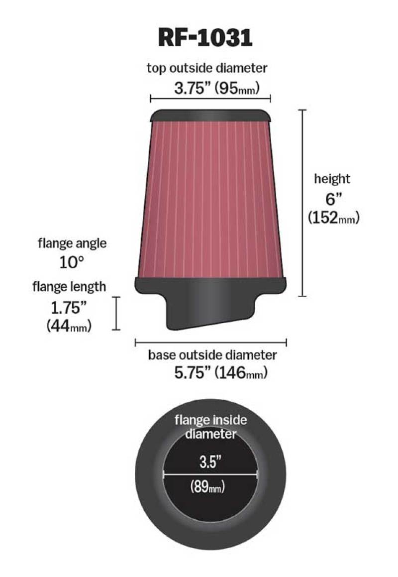 Load image into Gallery viewer, K&amp;N Round Tapered Universal Air Filter 3.5in Flange ID / 5.75in Base OD / 3.75in Top OD / 6in H

