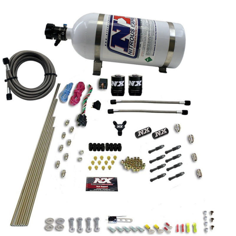 Load image into Gallery viewer, Nitrous Express 8 Cyl Dry Direct Port 2 Solenoids Nitrous Kit (200-600HP) w/10lb Bottle
