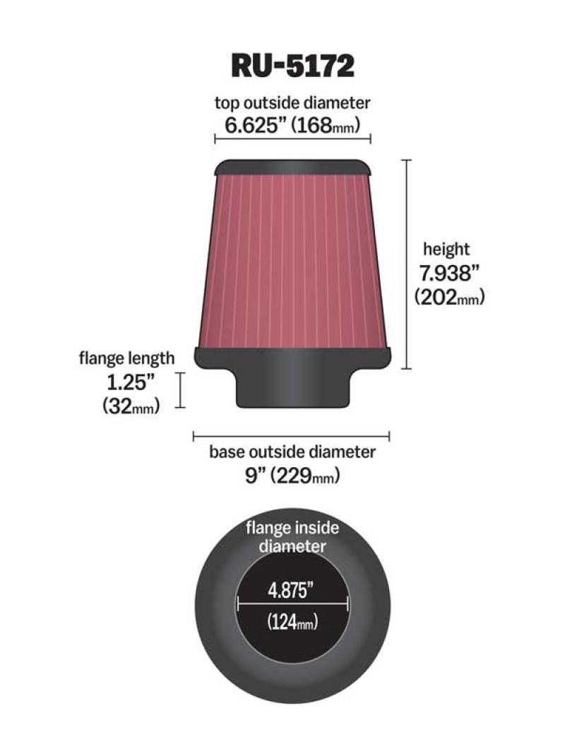 Load image into Gallery viewer, K&amp;N Universal Rubber Filter-Round Tprd 4.875in Flange ID x 9in Base OD x 6.625in Top OD x 7.938in H
