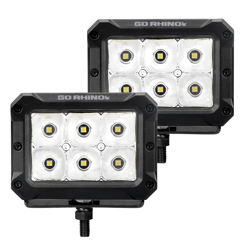 Load image into Gallery viewer, Go Rhino Xplor Bright Series Rectangle LED Spot Light Kit (Surface/Thread Stud Mnt) 4x3 - Blk (Pair)
