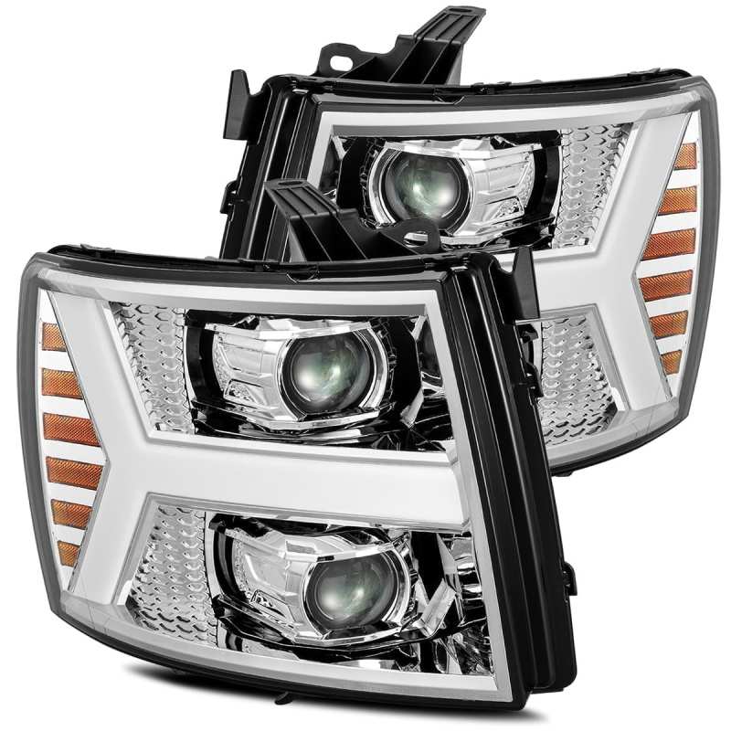 Load image into Gallery viewer, AlphaRex 07-13 Chevy 1500HD PRO-Series Proj Headlights Plank Style Chrome w/Activ Light/Seq Signal
