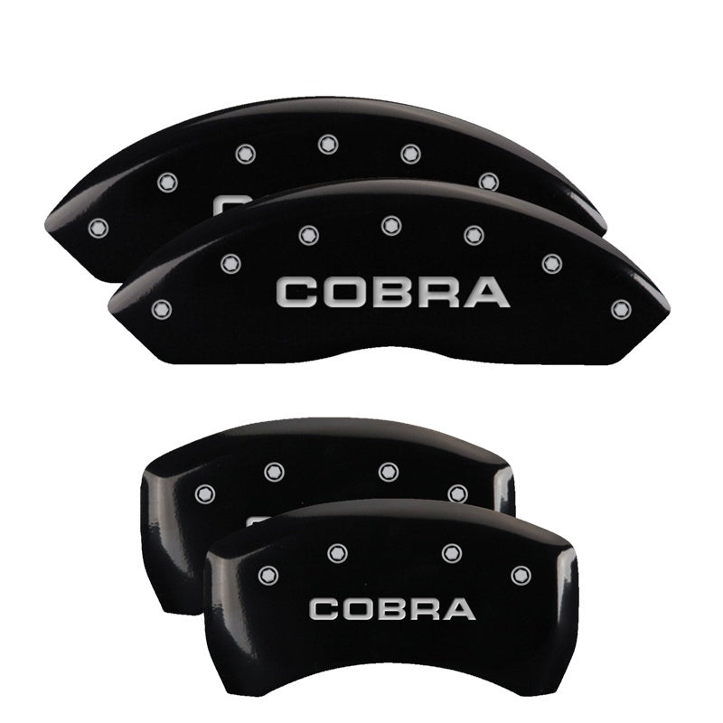 Load image into Gallery viewer, MGP 4 Caliper Covers Engraved Front &amp; Rear Cobra Black finish silver ch
