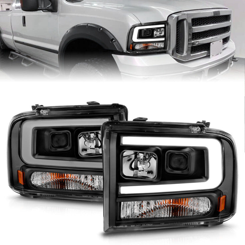 Load image into Gallery viewer, ANZO 99-04 Ford F250/F350/F450/Excursion (excl 99) Projector Headlights - w/ Light Bar Black Housing

