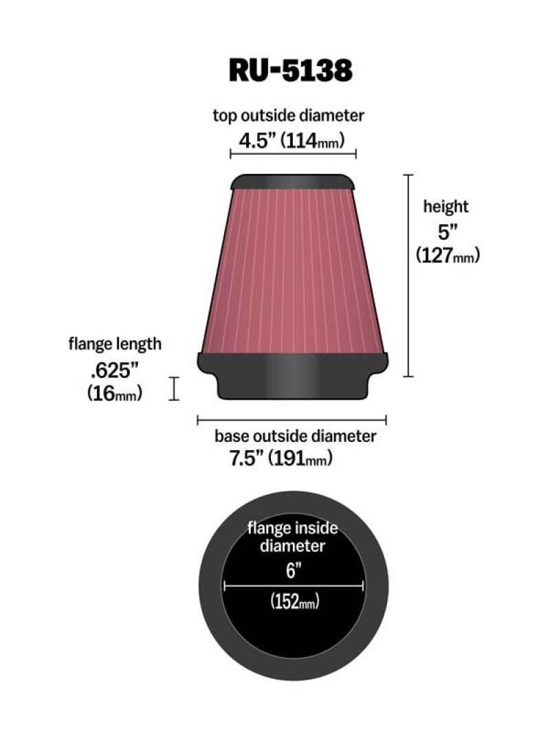 Load image into Gallery viewer, K&amp;N Universal Clamp-On Air Filter 6in FLG / 7-1/2in B / 4-1/2in T / 5in H
