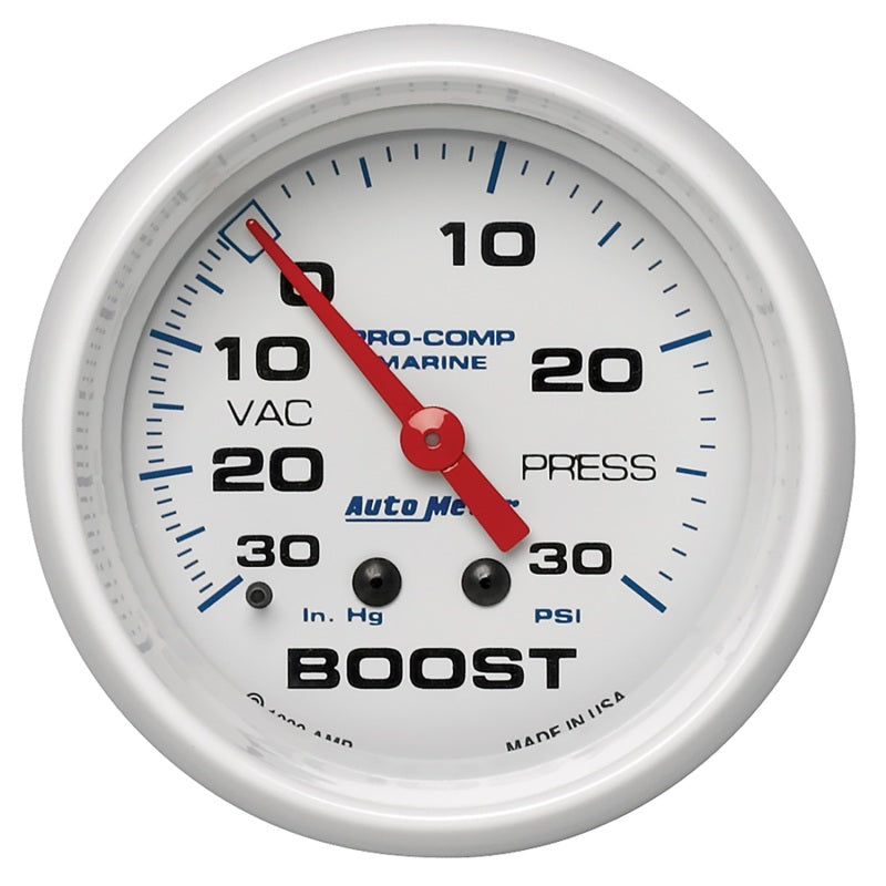 Load image into Gallery viewer, Autometer Marine White Gauge 2-5/8in Mechanical Vacuum/Boost Gauge 30INHG-30PSI
