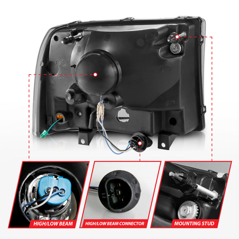 Load image into Gallery viewer, ANZO 99-04 Ford F250/F350/F450/Excursion (excl. 99) Crystal Headlights - w/ Light Bar Black Housing
