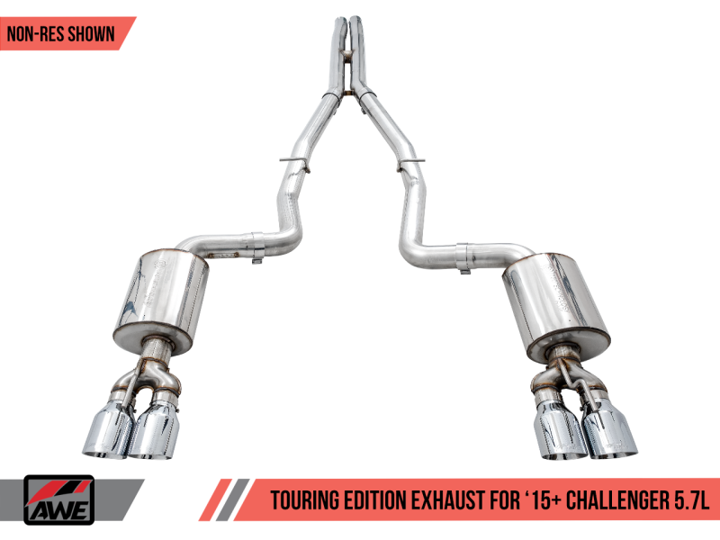 Load image into Gallery viewer, AWE Tuning 2017+ Challenger 5.7L Touring Edition Exhaust - Non-Resonated - Chrome Silver Quad Tips
