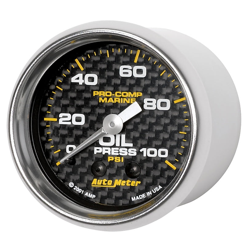 Load image into Gallery viewer, Autometer Marine Carbon Fiber Ultra-Lite 2-1/16in 100PSI Mechanical Oil Pressure Gauge
