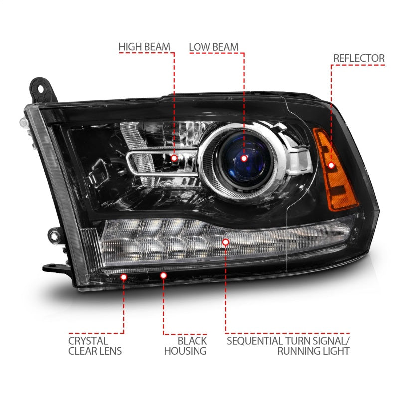 Load image into Gallery viewer, Anzo 09-18 Dodge 1500-3500 LED Plank Style Headlights w/Switchback+Sequential Hyper Black (OE Style)
