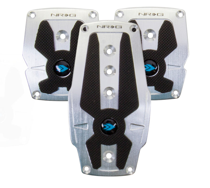 Load image into Gallery viewer, NRG Brushed Aluminum Sport Pedal M/T - Silver w/Black Rubber Inserts
